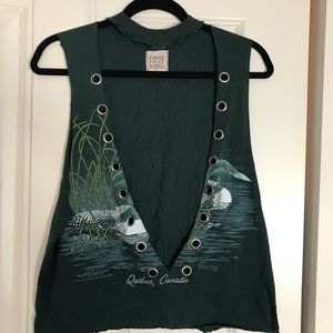Green tank top with cut out